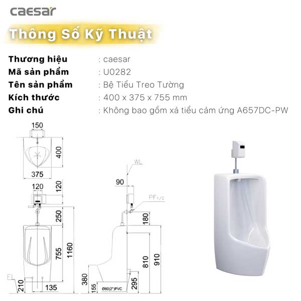 Bệ Tiểu Nam Treo Tường Caesar U0282