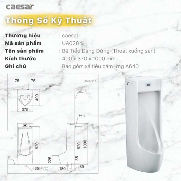 Bộ Tiểu Nam Tự Động Cảm Ứng Đặt Sàn Caesar UA0284