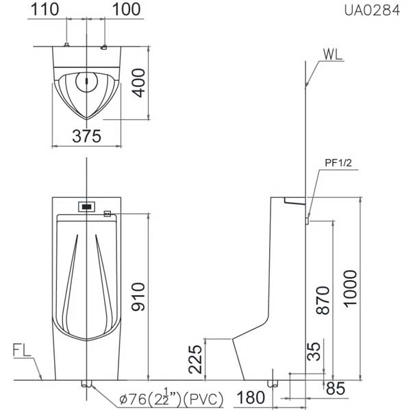Bộ Tiểu Nam Tự Động Cảm Ứng Đặt Sàn Caesar UA0284 8 Bộ Tiểu Nam Tự Động Cảm Ứng Đặt Sàn Caesar UA0284