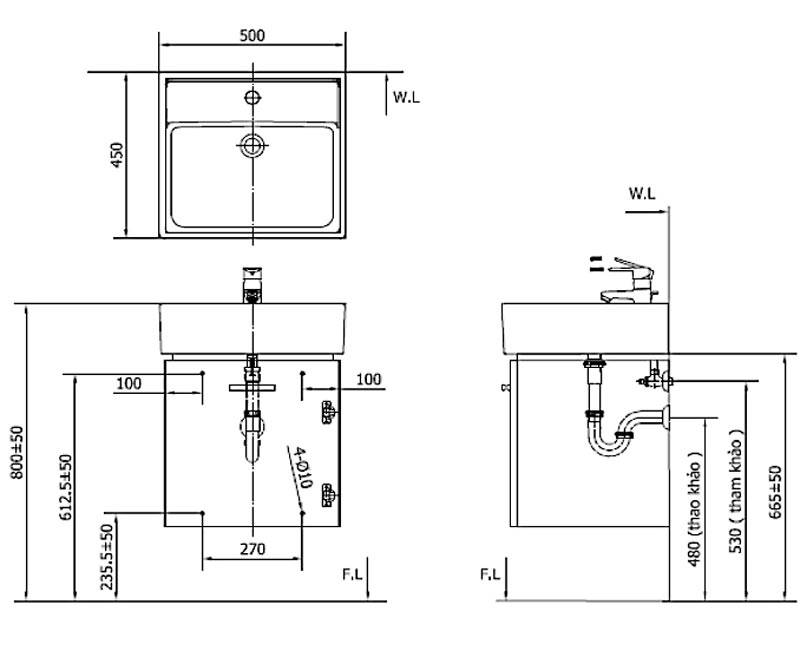 Bản vẽ kĩ thuật Bộ tủ chậu INAX CB0504-5QF-B