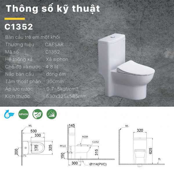 Bồn Cầu Trẻ Em Liền Khối Caesar C1352