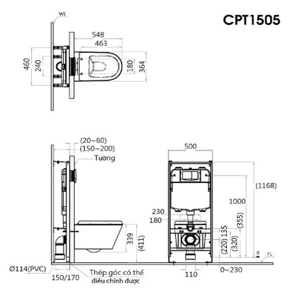 Bồn Cầu Thùng Nước Âm Tường CAESAR CPT1505 5 Bồn Cầu Thùng Nước Âm Tường CAESAR CPT1505