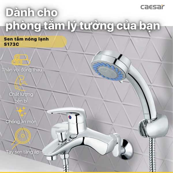 Vòi Sen Tắm Nóng Lạnh 3 Chế Độ Caesar S173C