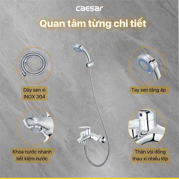 Vòi Sen Tắm Nóng Lạnh 3 Chế Độ Caesar S173C