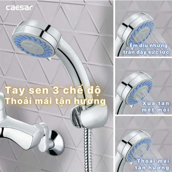 Vòi Sen Tắm Nóng Lạnh 3 Chế Độ Caesar S173C