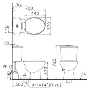 Bàn Cầu Hai Khối CT 1338 một chế độ xả nắp thường