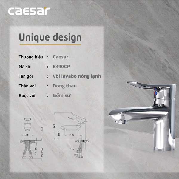 Vòi Rửa Lavabo Nóng Lạnh CAESAR B490CP