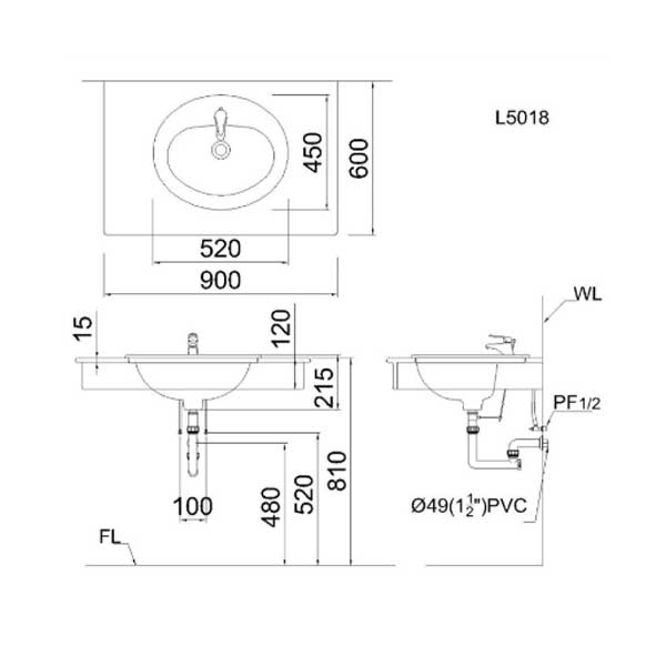 Chậu Rửa Lavabo Dương Bàn Caesar L5018 7 Chậu Rửa Lavabo Dương Bàn Caesar L5018