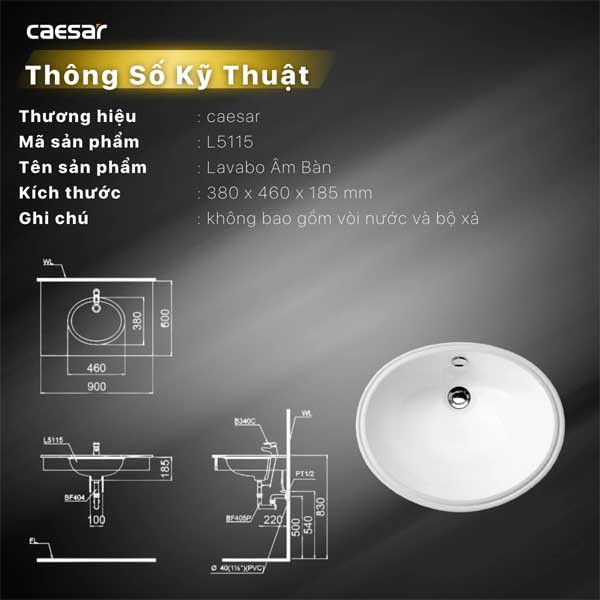 Chậu rửa Lavabô âm bàn đá Caesar L5115
