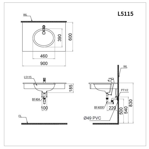 Chậu rửa Lavabô âm bàn đá Caesar L5115