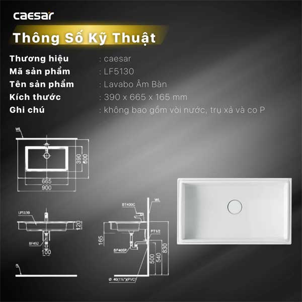 Chậu Rửa Lavabo Âm Bàn Đá Caesar LF5130 5 Chậu Rửa Lavabo Âm Bàn Đá Caesar LF5130