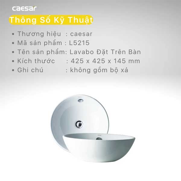Chậu rửa mặt Lavabo đặt bàn Caesar L5215
