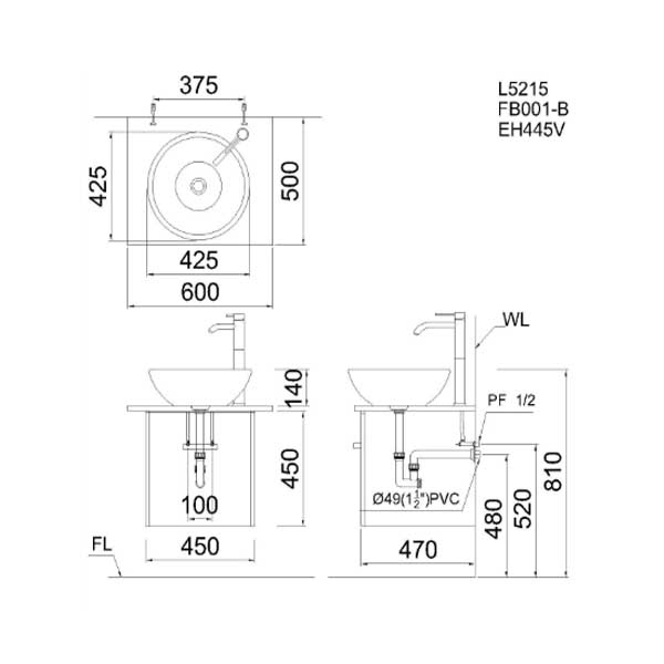 Chậu rửa mặt Lavabo đặt bàn Caesar L5215 14 Chậu rửa mặt Lavabo đặt bàn Caesar L5215