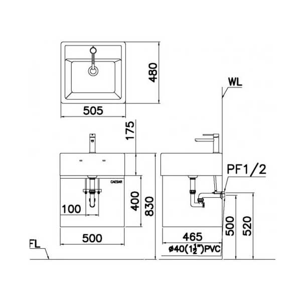 Chậu rửa Lavabo đặt bàn chữ nhật Caesar LF5236 13 Chậu rửa Lavabo đặt bàn chữ nhật Caesar LF5236