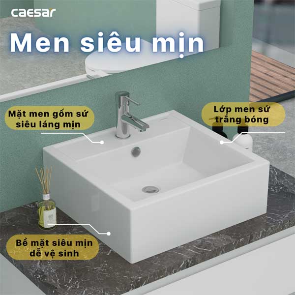 Chậu rửa Lavabo đặt bàn chữ nhật Caesar LF5236