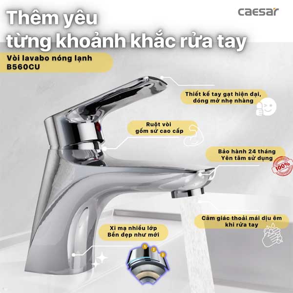 Vòi Rửa Lavabo Nóng Lạnh Caesar B560CU