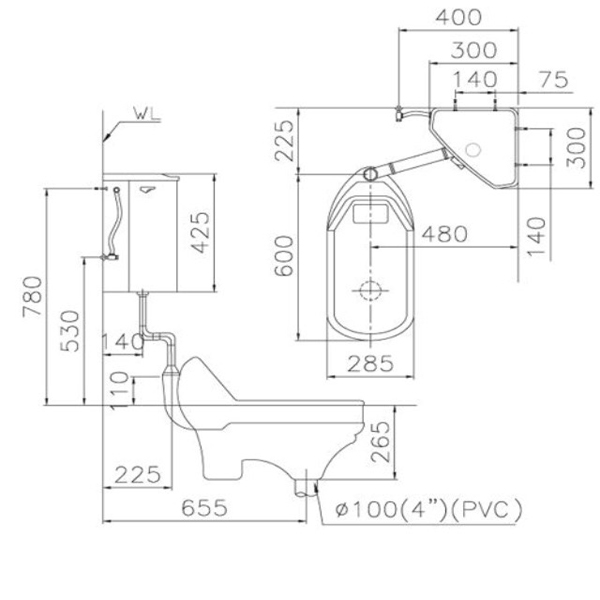 Bản vẽ Xí xổm két treo caesar CT1250