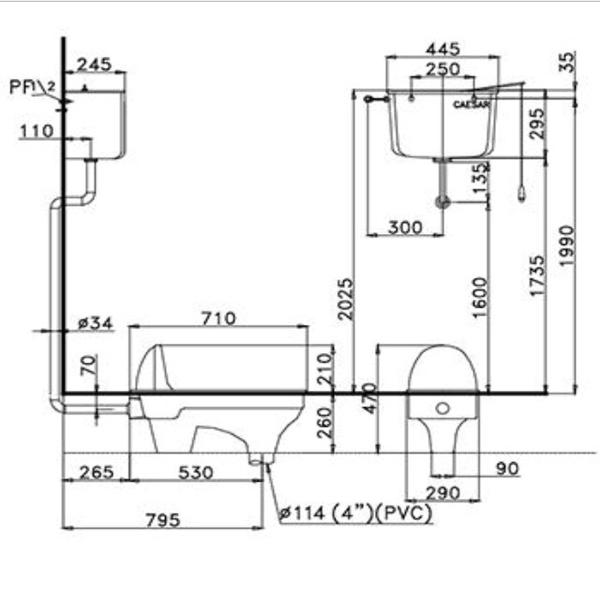 Bản vẽ Xí xổm két treo Caesar CS1280