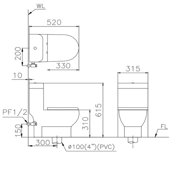 Bản vẽ Bồn cầu trẻ em liền khối Caesar C1352