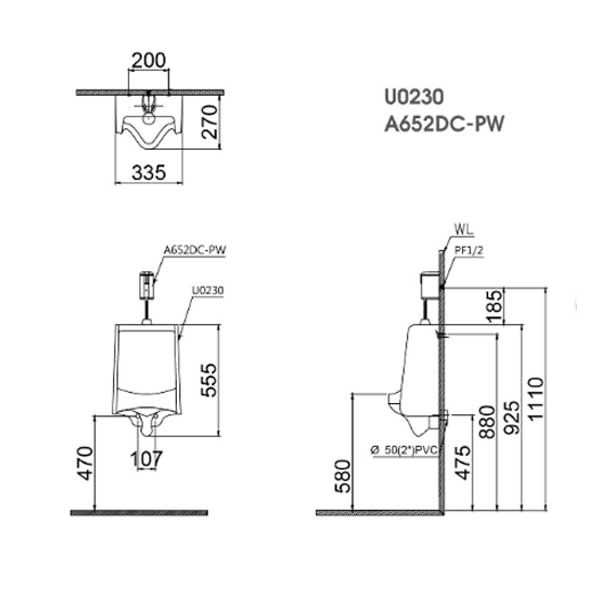 Van xả cảm ứng tiểu nam Caesar A652DC-PW 5 Van xả cảm ứng tiểu nam Caesar A652DC-PW