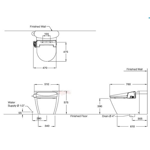 Bản vẽ bàn cầu cảm ứng COTTO C100417(CV) – Paragon