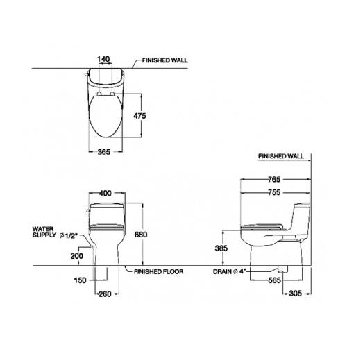 Bản vẽ bàn cầu một khối COTTO C1141 – Priz