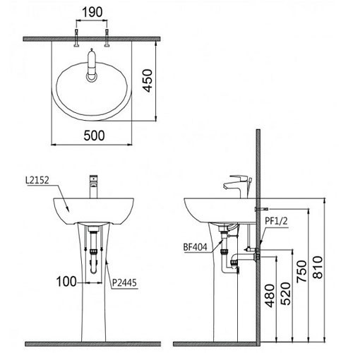 Bản vẽ chậu rửa chân đứng Caesar L2140+P2445