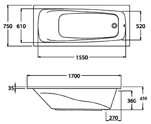 Bản vẽ kỹ thuật Bồn tắm COTTO BT210PP