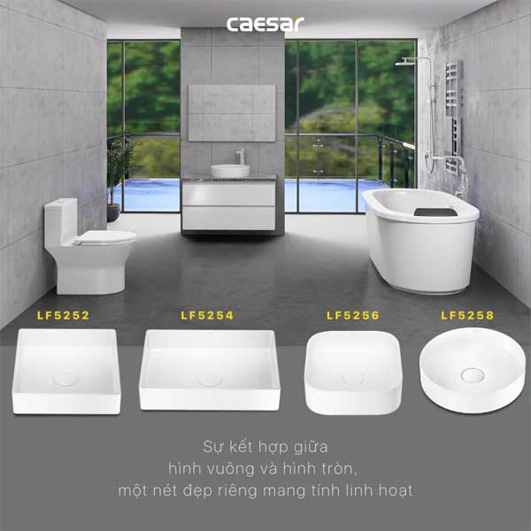 Chậu rửa Lavabo đặt bàn nắp sứ Caesar LF5258