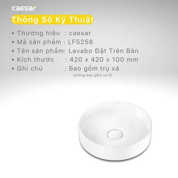 Chậu rửa Lavabo đặt bàn nắp sứ Caesar LF5258