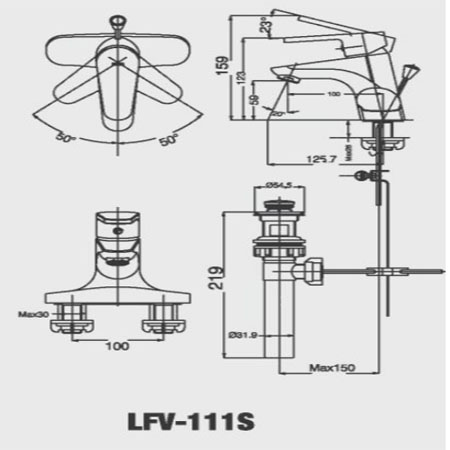 Bản vẽ kĩ thuật Vòi rửa Lavabo nóng lạnh Inax LFV-111S