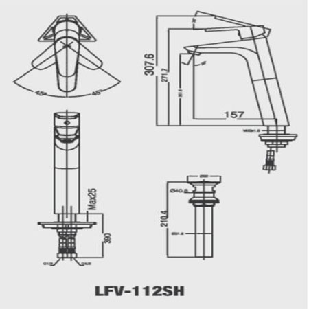 Bản vẽ kĩ thuật Vòi chậu rửa Lavabo nóng lạnh Inax LFV-112SH