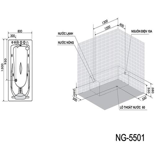 Thông số kỹ thuật Bồn tắm massage Nofer NG-5501L