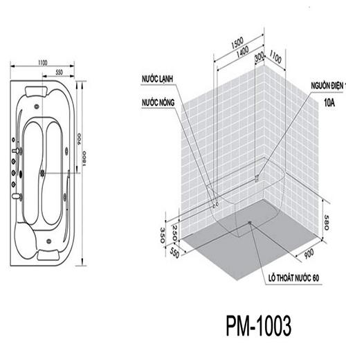 Thông số kỹ thuật Bồn tắm massage Nofer PM-1003