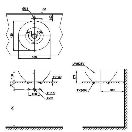 Thông số kỹ thuật Chậu lavabo TOTO LT523R đặt bàn