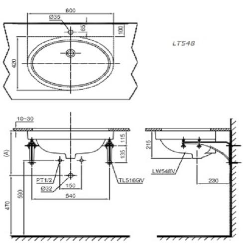 Thông số kỹ thuật Chậu lavabo TOTO LT548 âm bàn