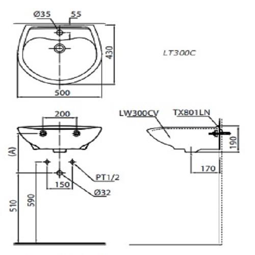 Thông số kỹ thuật Chậu treo tường TOTO LT300C