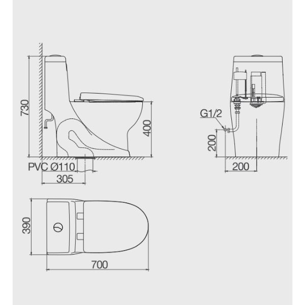Bồn cầu một khối Viglacera V38M