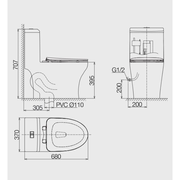 Bồn cầu một khối Viglacera V45M 2 Bồn cầu một khối Viglacera V45M
