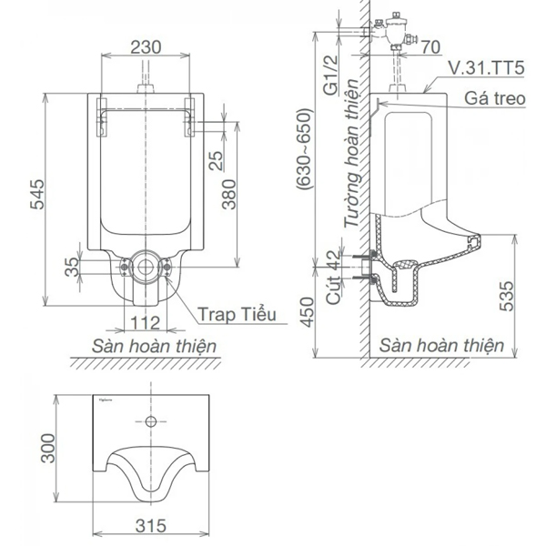 Tiểu nam treo tường Viglacera TT5 1