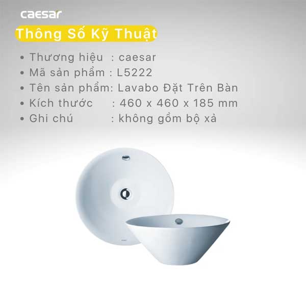 Chậu rửa Lavabo đặt bàn Caesar L5222