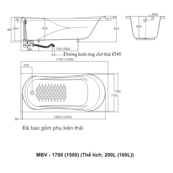 Bản vẽ kĩ thuật Bồn tắm INAX Galaxy MBV-1500