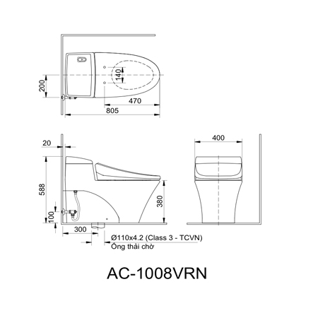  Bản vẽ kỹ thuật bồn cầu một khối inax AC-1008VRN