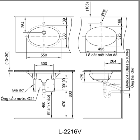   Bản vẽ kỹ thuật chậu rửa âm bàn INAX AL-2216V