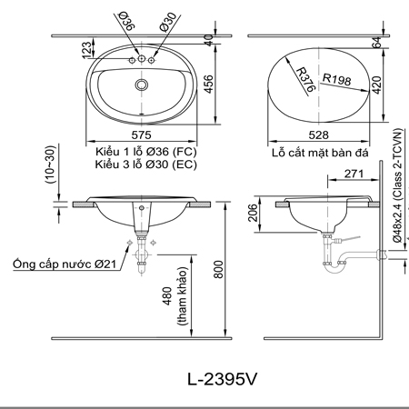  Bản vẽ kỹ thuật chậu rửa dương bàn INAX AL-2395V