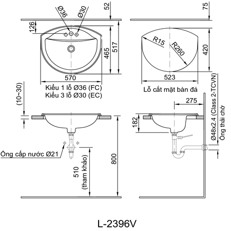  Bản vẽ kỹ thuật chậu rửa dương bàn INAX AL-2396V