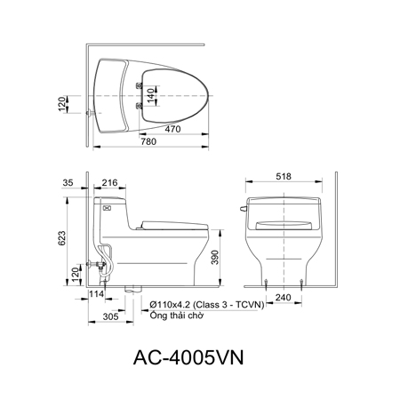  Bản vẽ kỹ thuật bồn cầu một khối inaxAC-4005VN