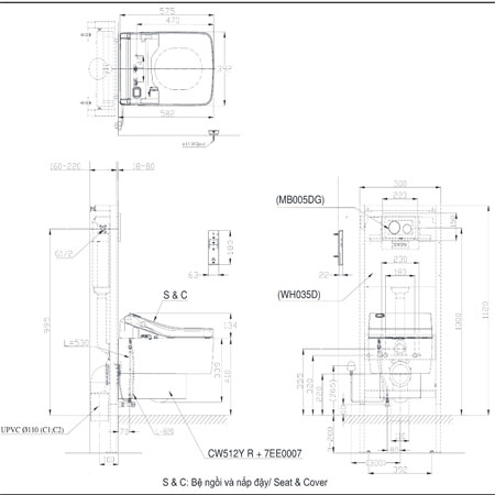 Thông số kĩ thuật bàn cầu treo tường TOTO CW512YR/9AE0007/TC501CVK