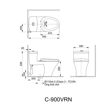           Bản vẽ kĩ thuật bàn cầu một khối Inax AC-900VRN