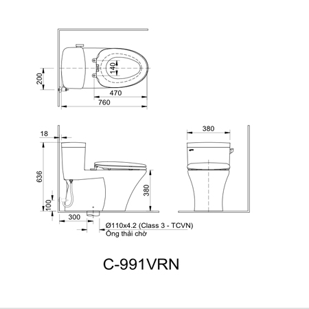  Bản vẽ kỹ thuật bàn cầu một khối Inax AC-991VRN